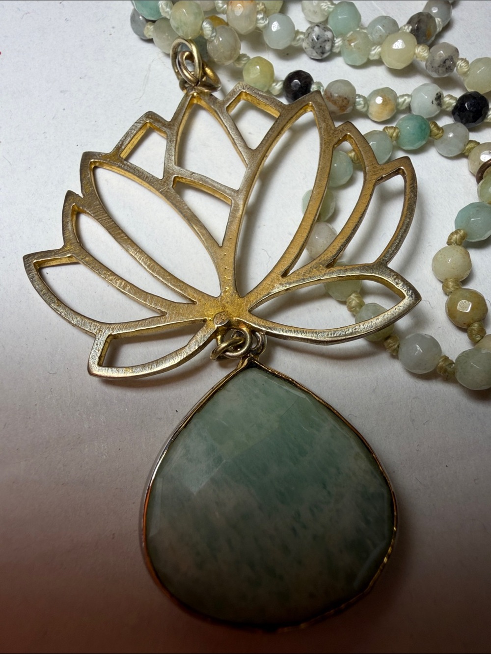 Chandra Mala Necklace - Lotus - ASHIANA LONDON- 21” drop - Amanzonite Stones